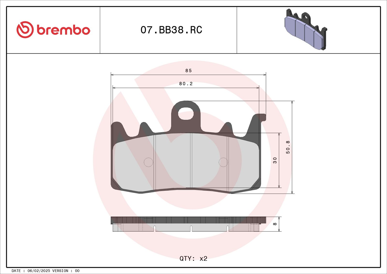 BREMBO 07BB38RC - Bremsbelagsatz, Scheibenbremse