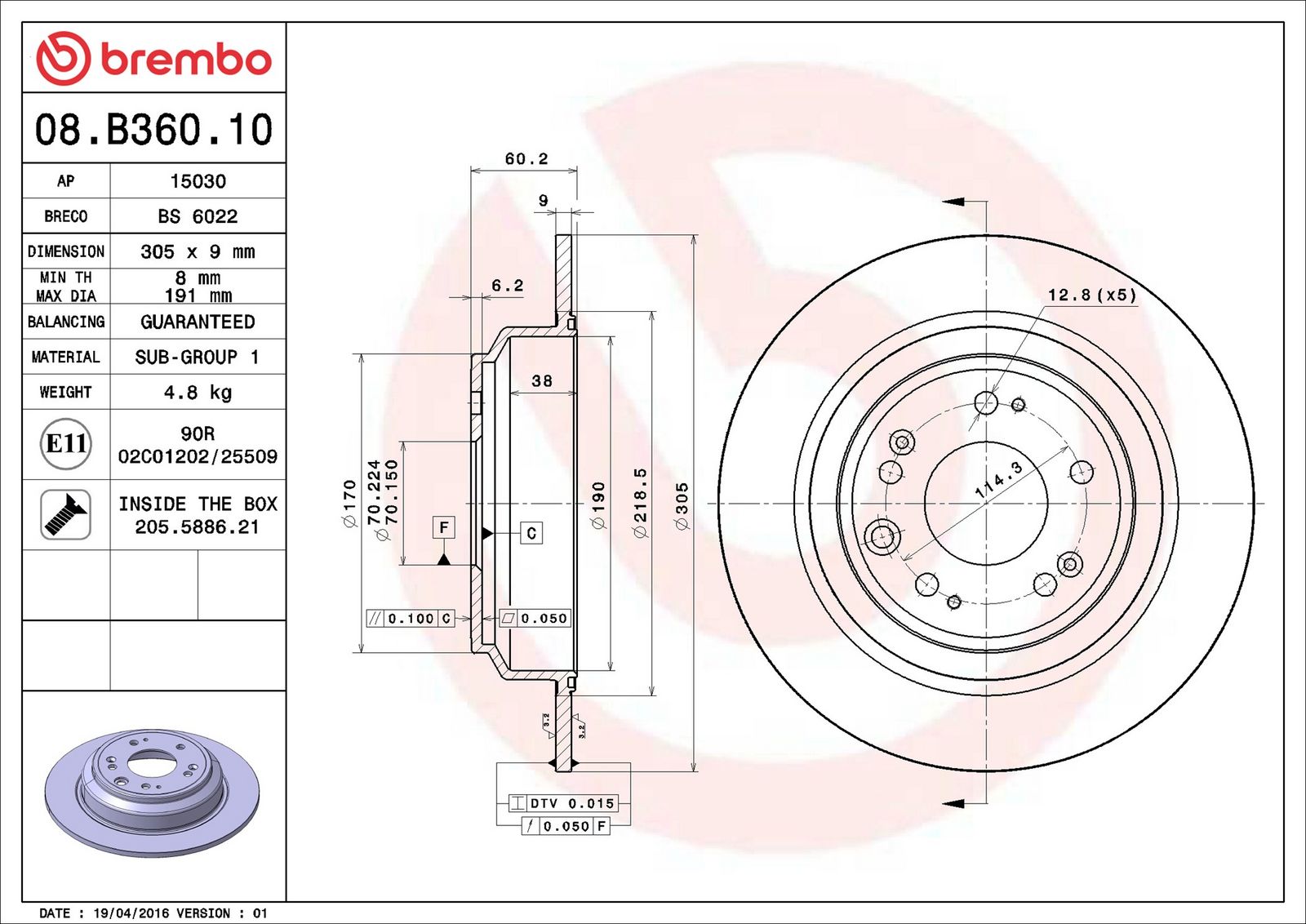 BREMBO 08.B360.10 - Bremsscheibe