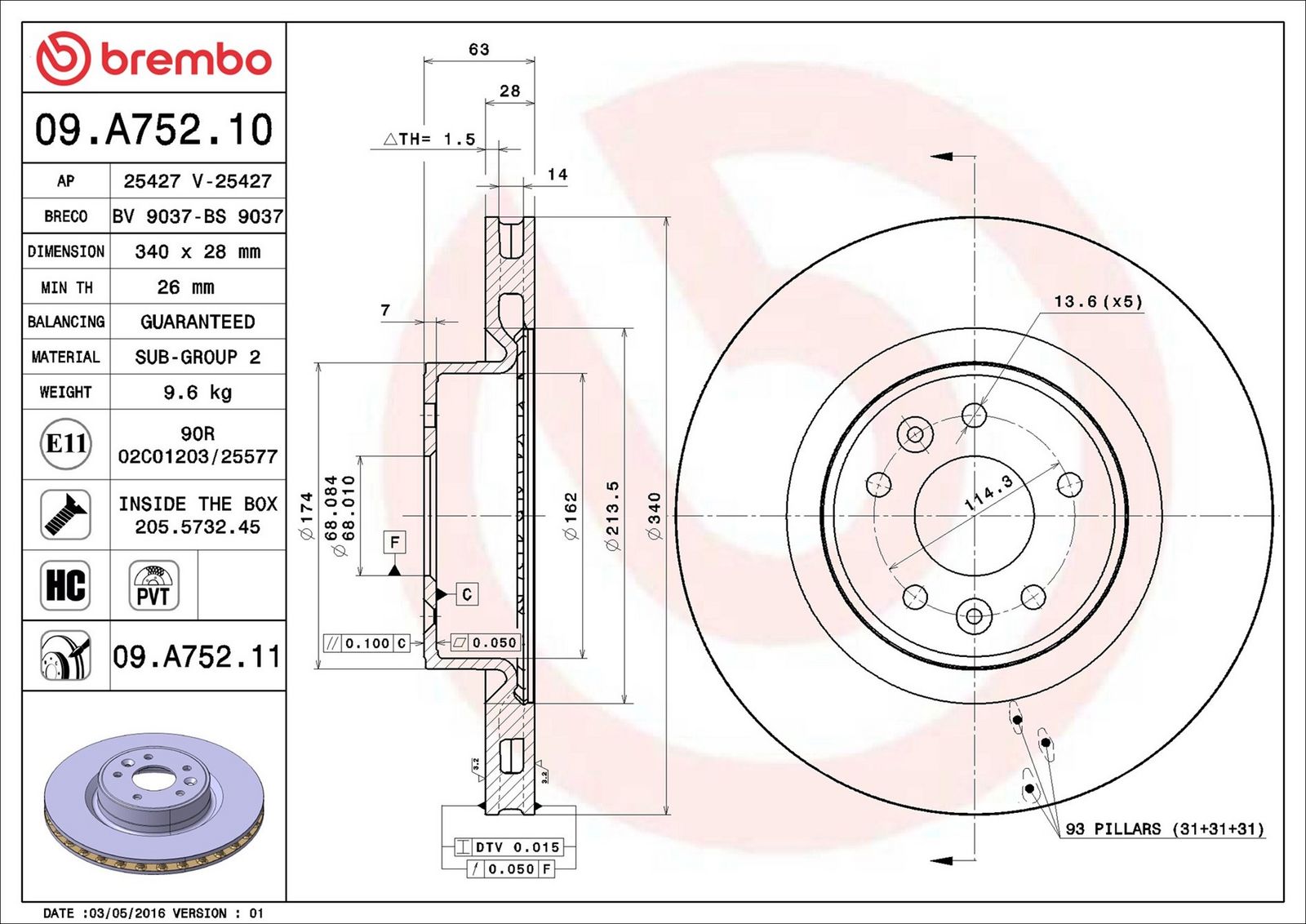 BREMBO 09.A752.11 - Bremsscheibe