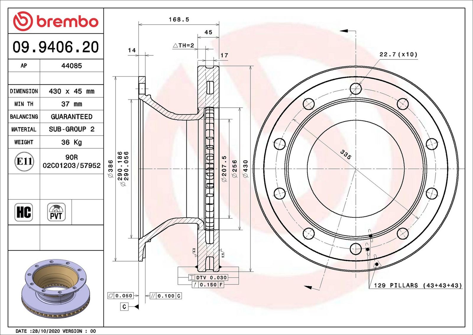 BREMBO 09.9406.20 - Bremsscheibe