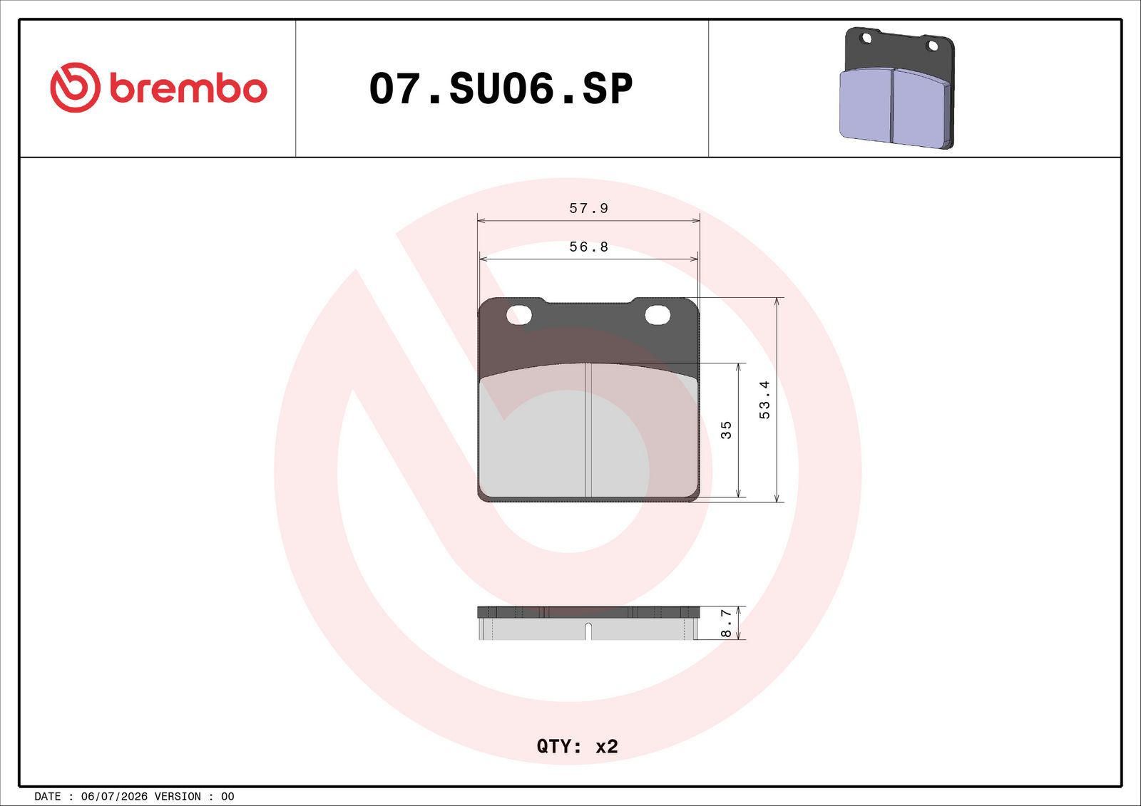 BREMBO 07SU06SP - Bremsbelagsatz, Scheibenbremse