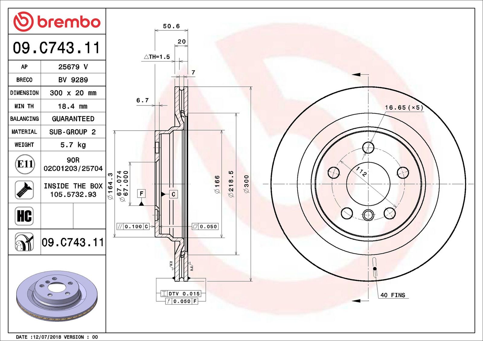 BREMBO 09.C743.11 - Bremsscheibe