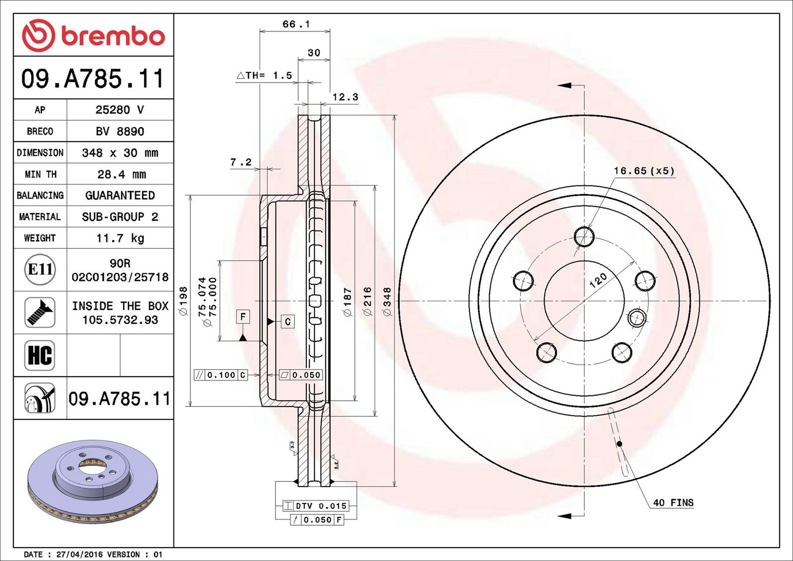 BREMBO 09.A785.11 - Bremsscheibe