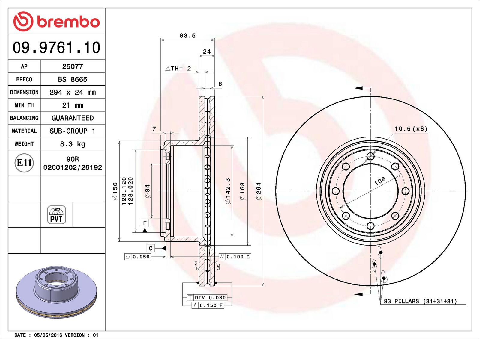 BREMBO 09.9761.10 - Bremsscheibe