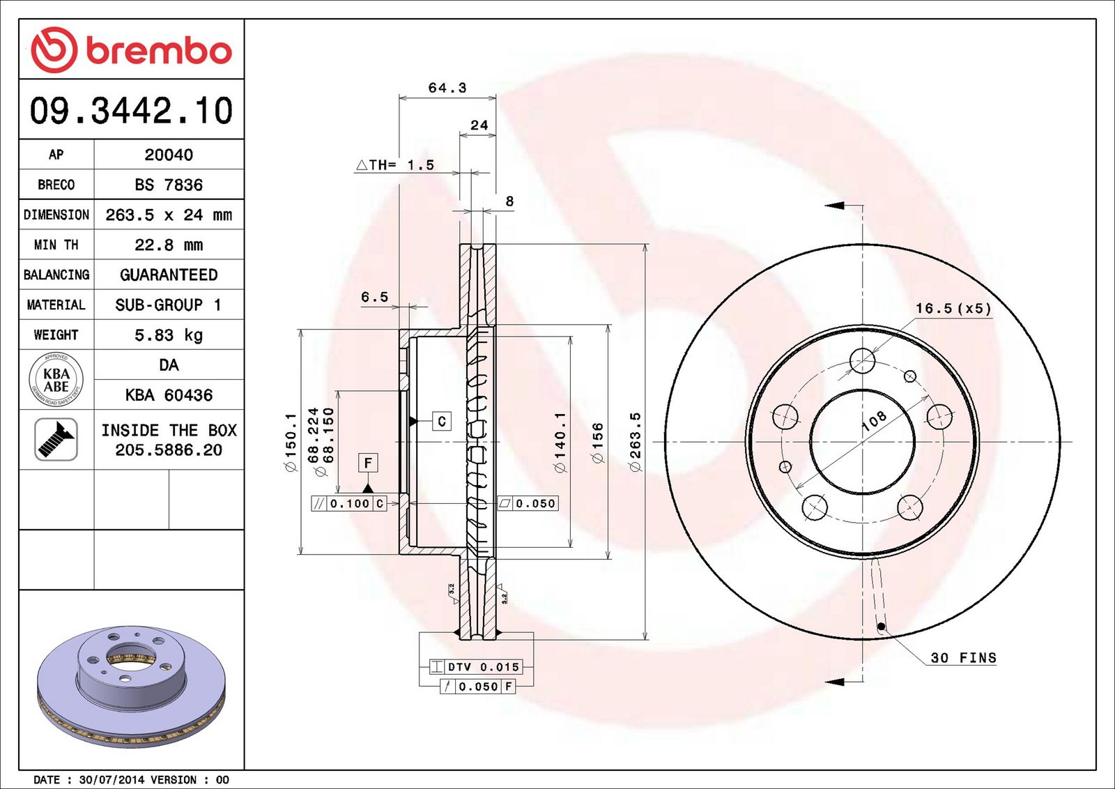 BREMBO 09.3442.10 - Bremsscheibe