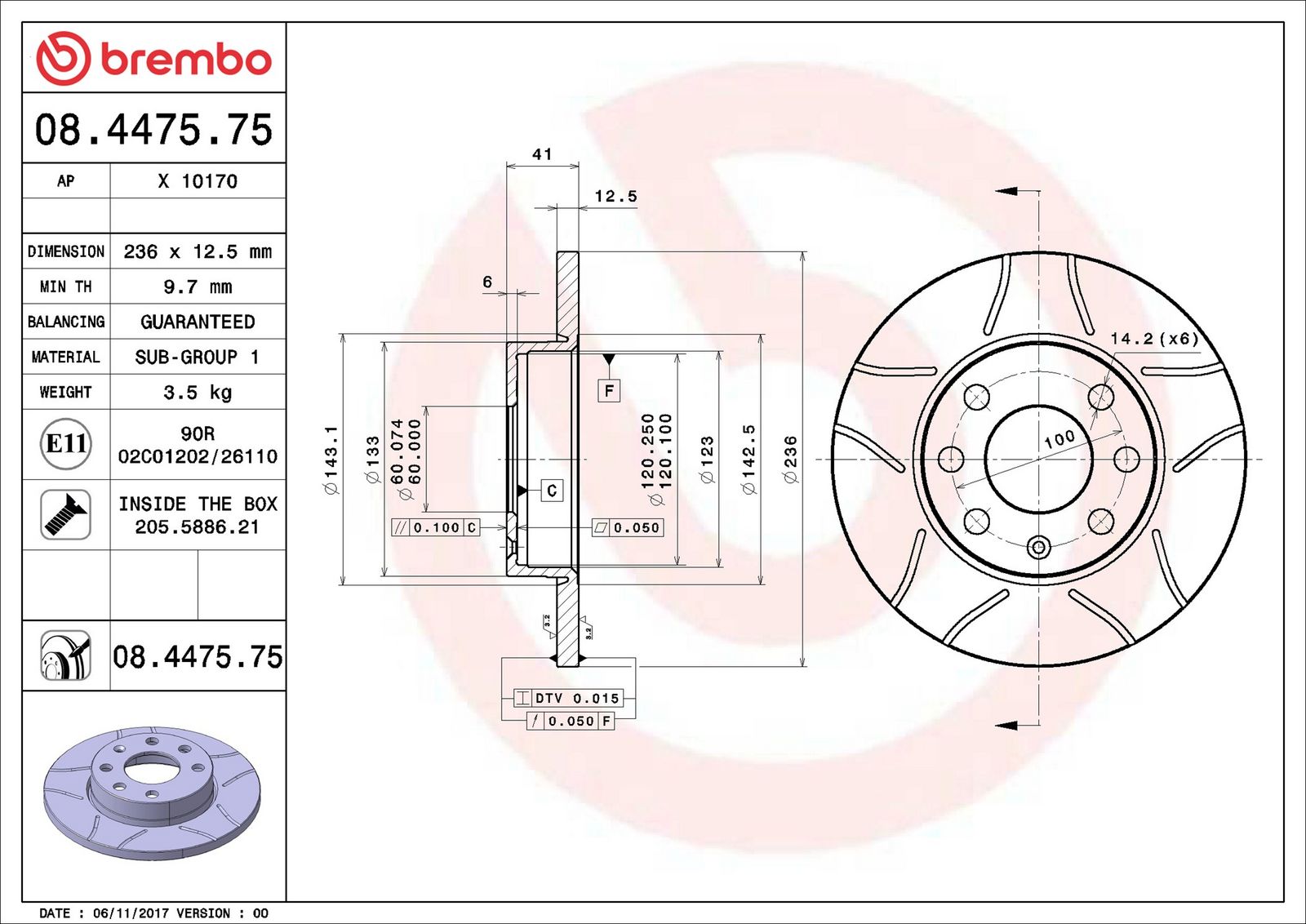 BREMBO 08.4475.75 - Bremsscheibe