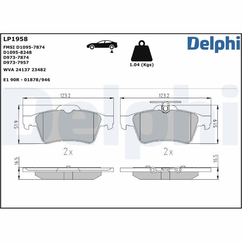 DELPHI LP1958 - Bremsbelagsatz, Scheibenbremse