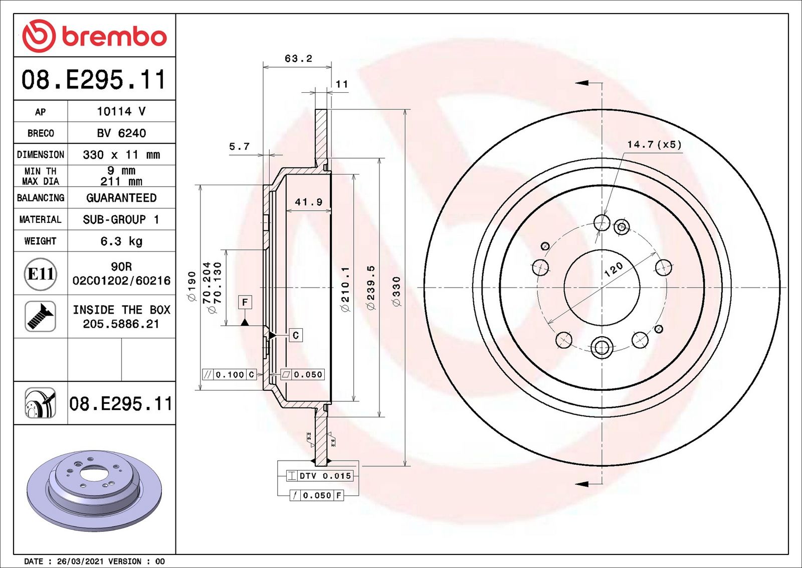 BREMBO 08.E295.11 - Bremsscheibe