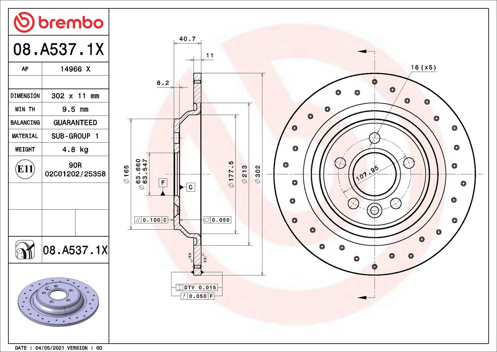 BREMBO 08.A537.1X - Bremsscheibe