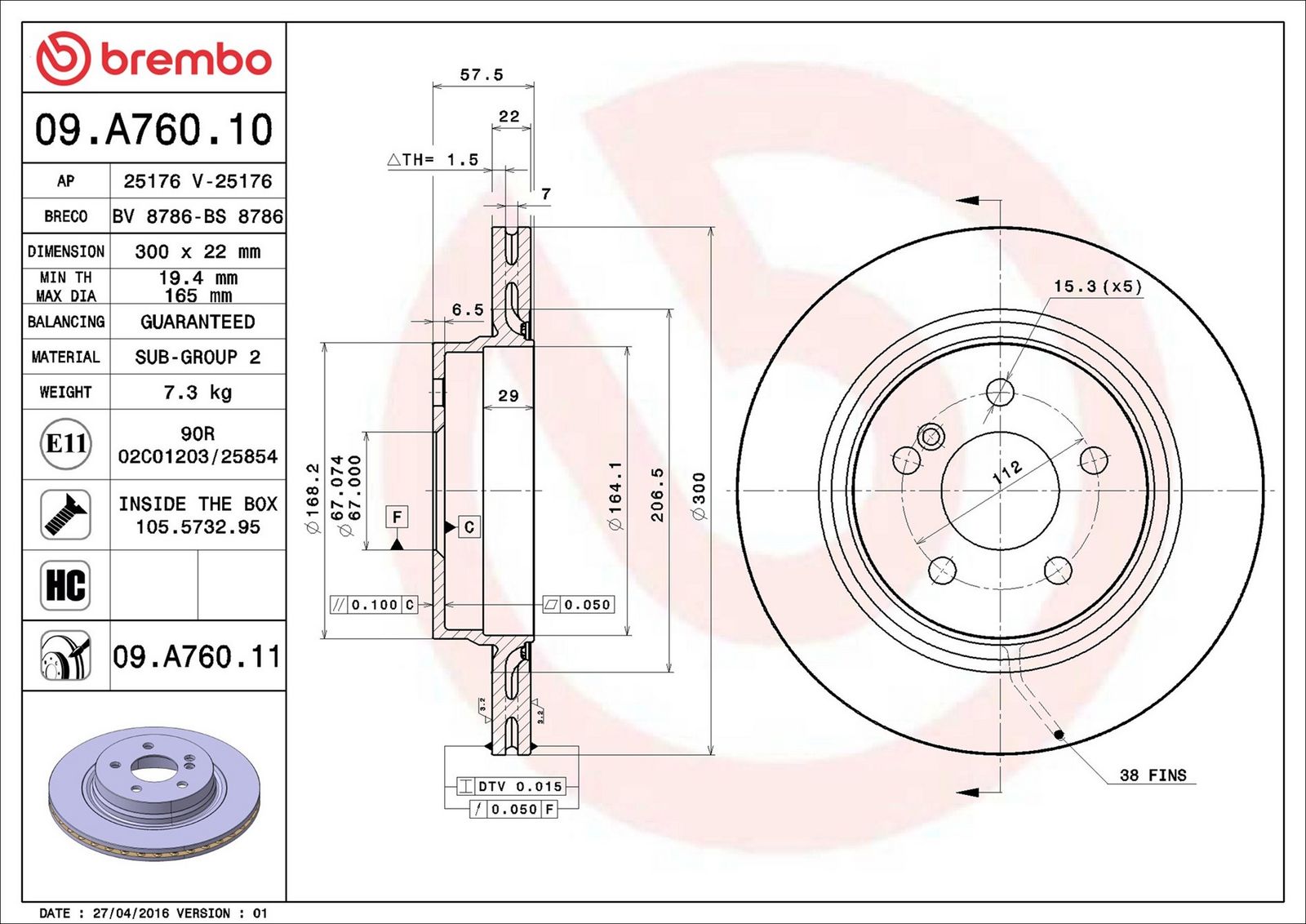 BREMBO 09.A760.11 - Bremsscheibe