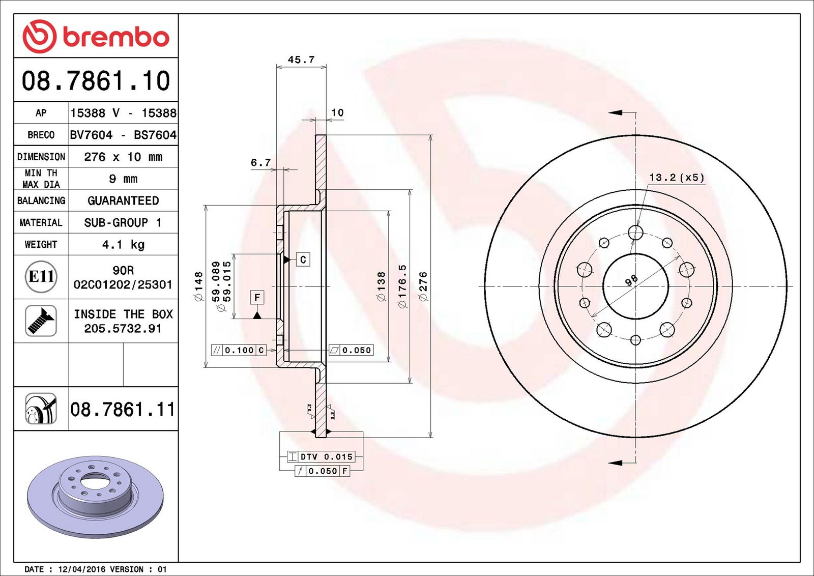 BREMBO 08.7861.11 - Bremsscheibe