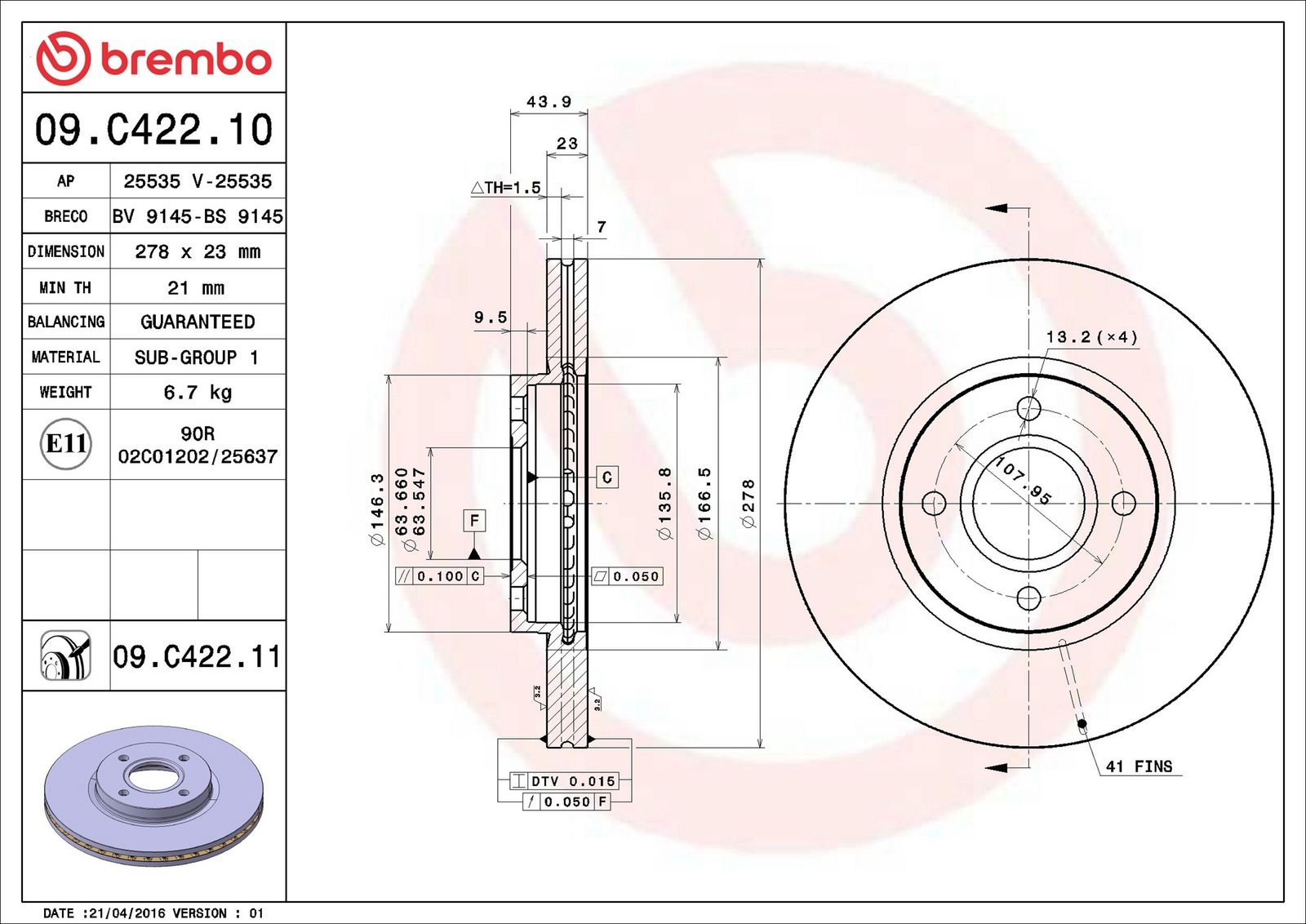 BREMBO 09.C422.11 - Bremsscheibe
