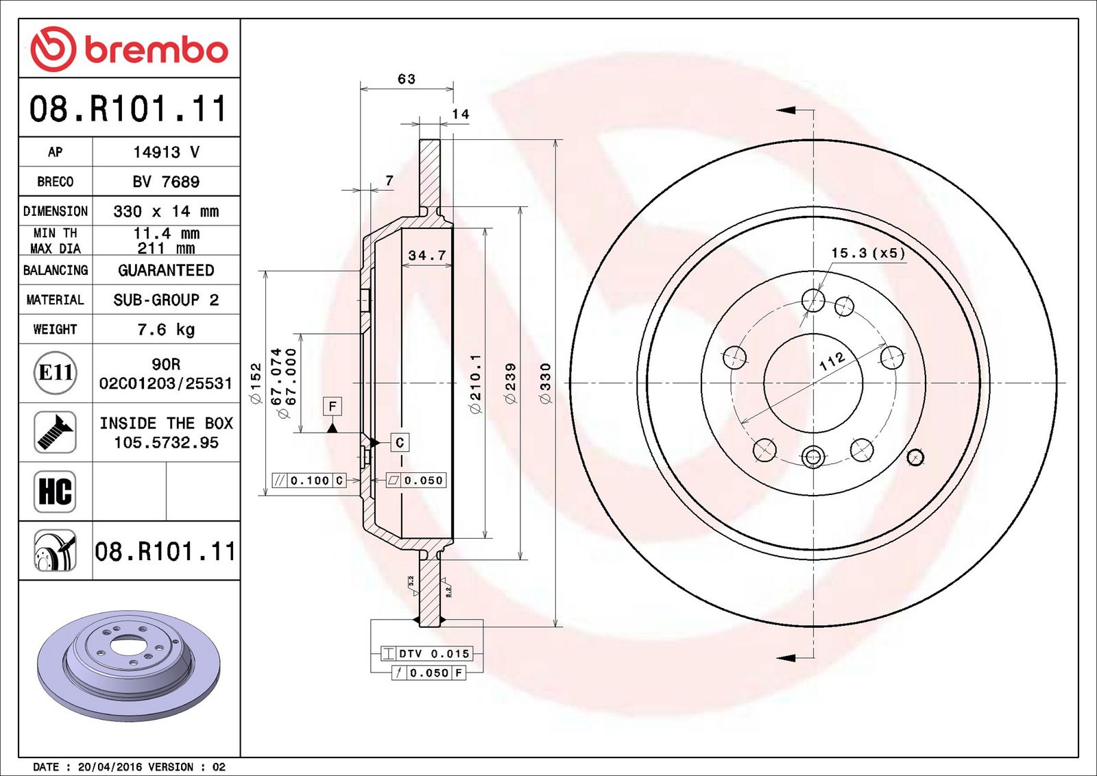 BREMBO 08.R101.11 - Bremsscheibe