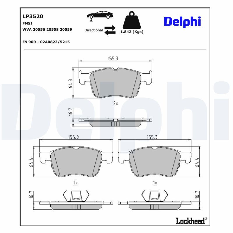 DELPHI LP3520 - Bremsbelagsatz, Scheibenbremse