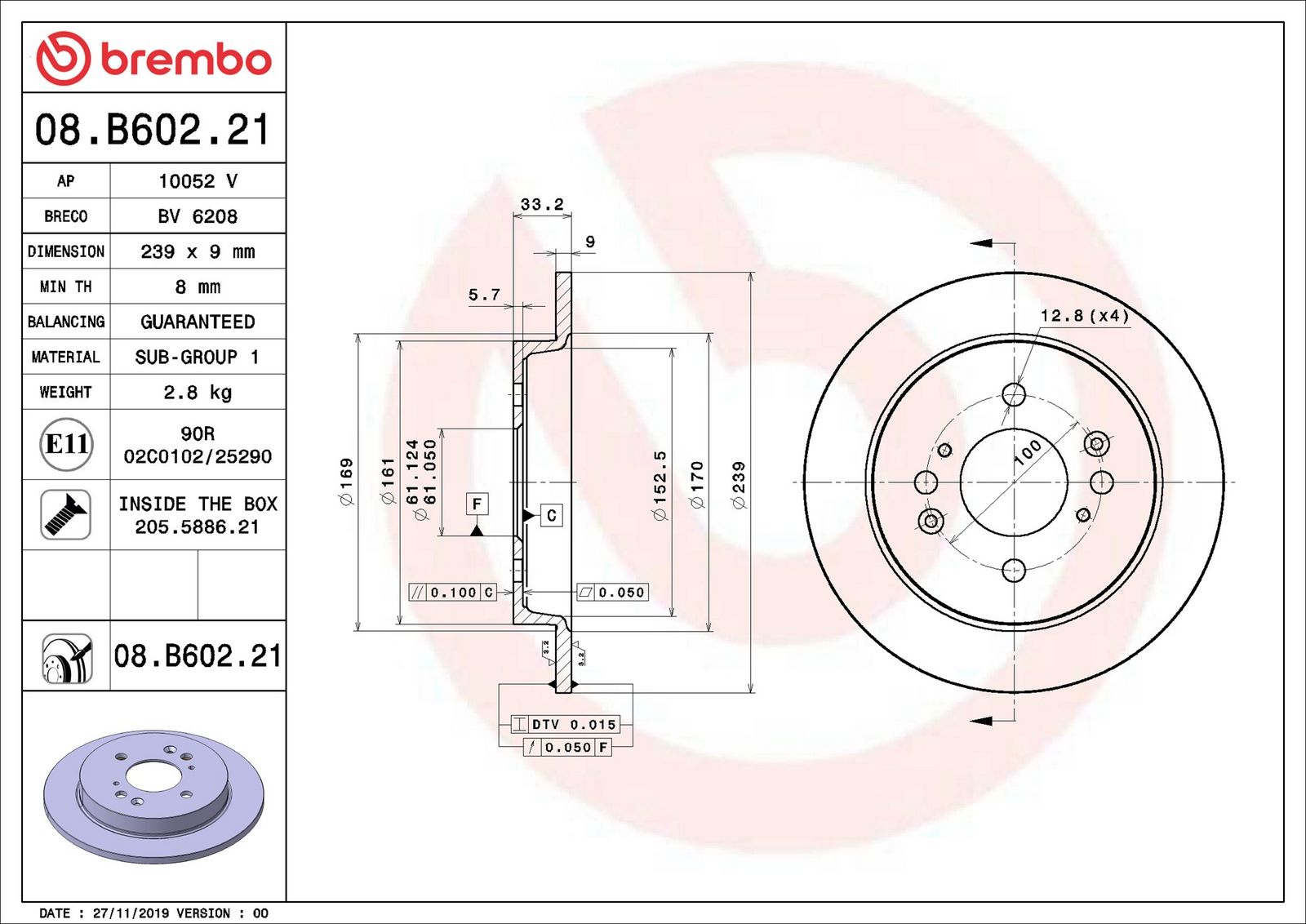 BREMBO 08.B602.21 - Bremsscheibe