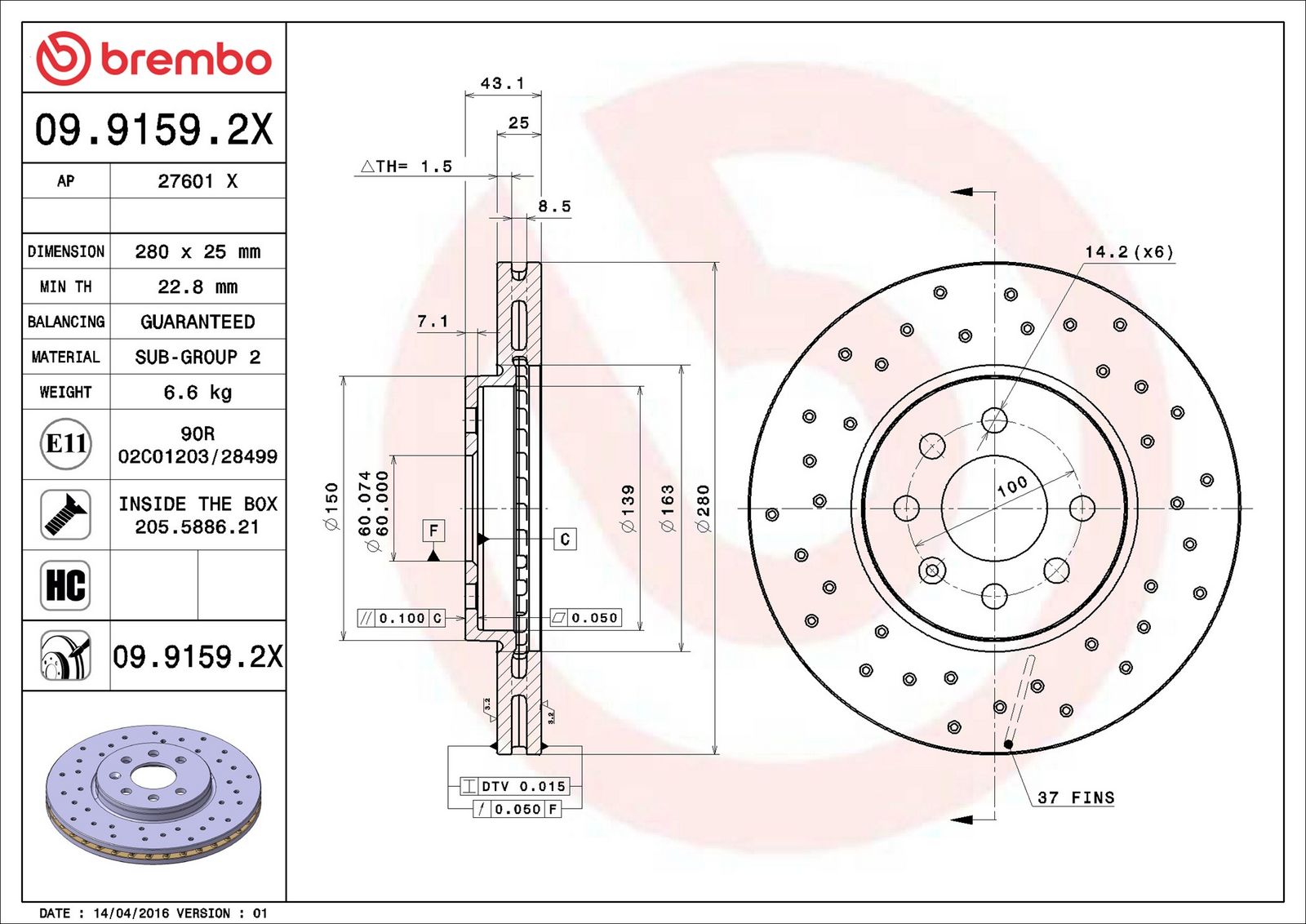 BREMBO 09.9159.2X - Bremsscheibe