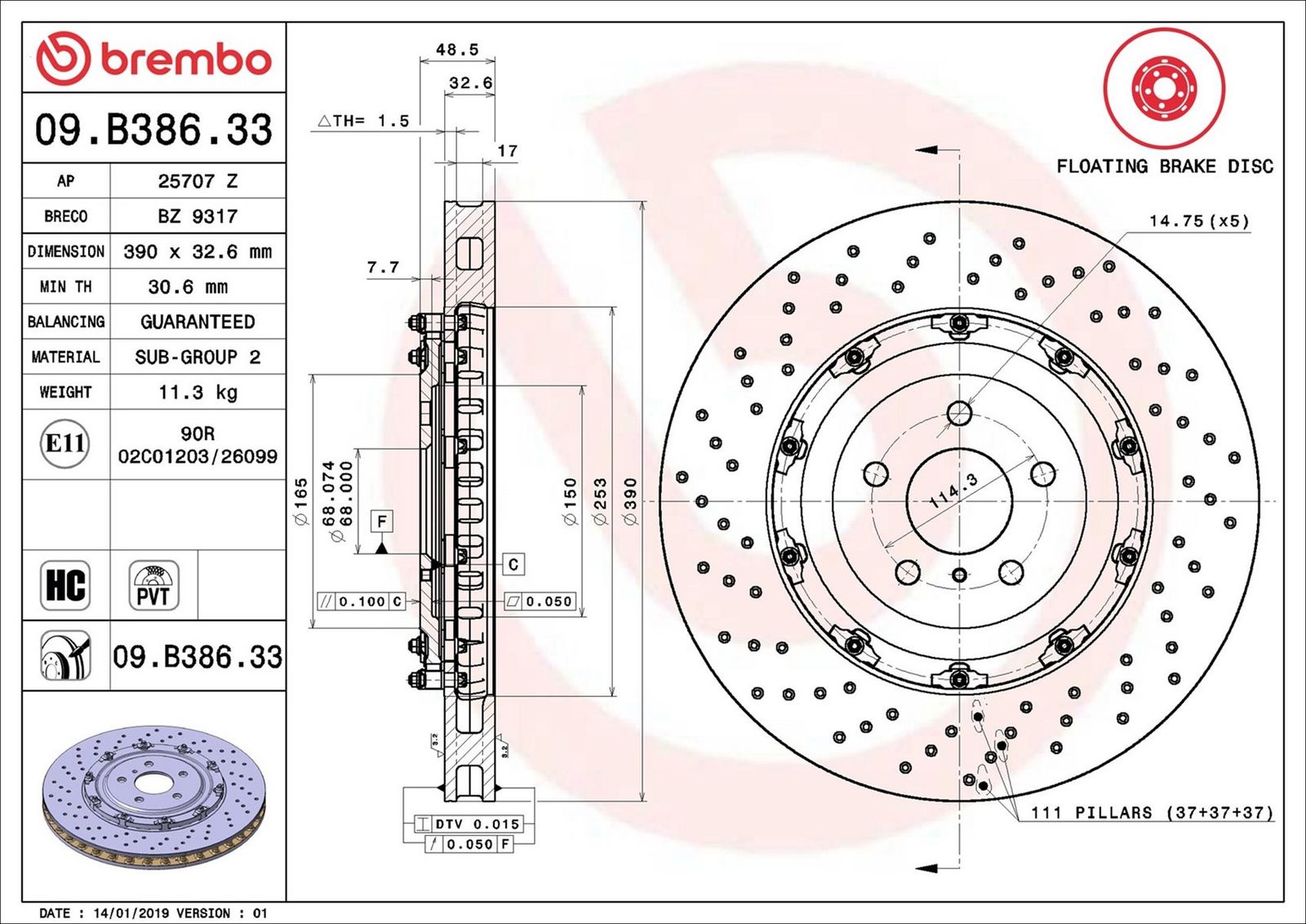 BREMBO 09.B386.33 - Bremsscheibe