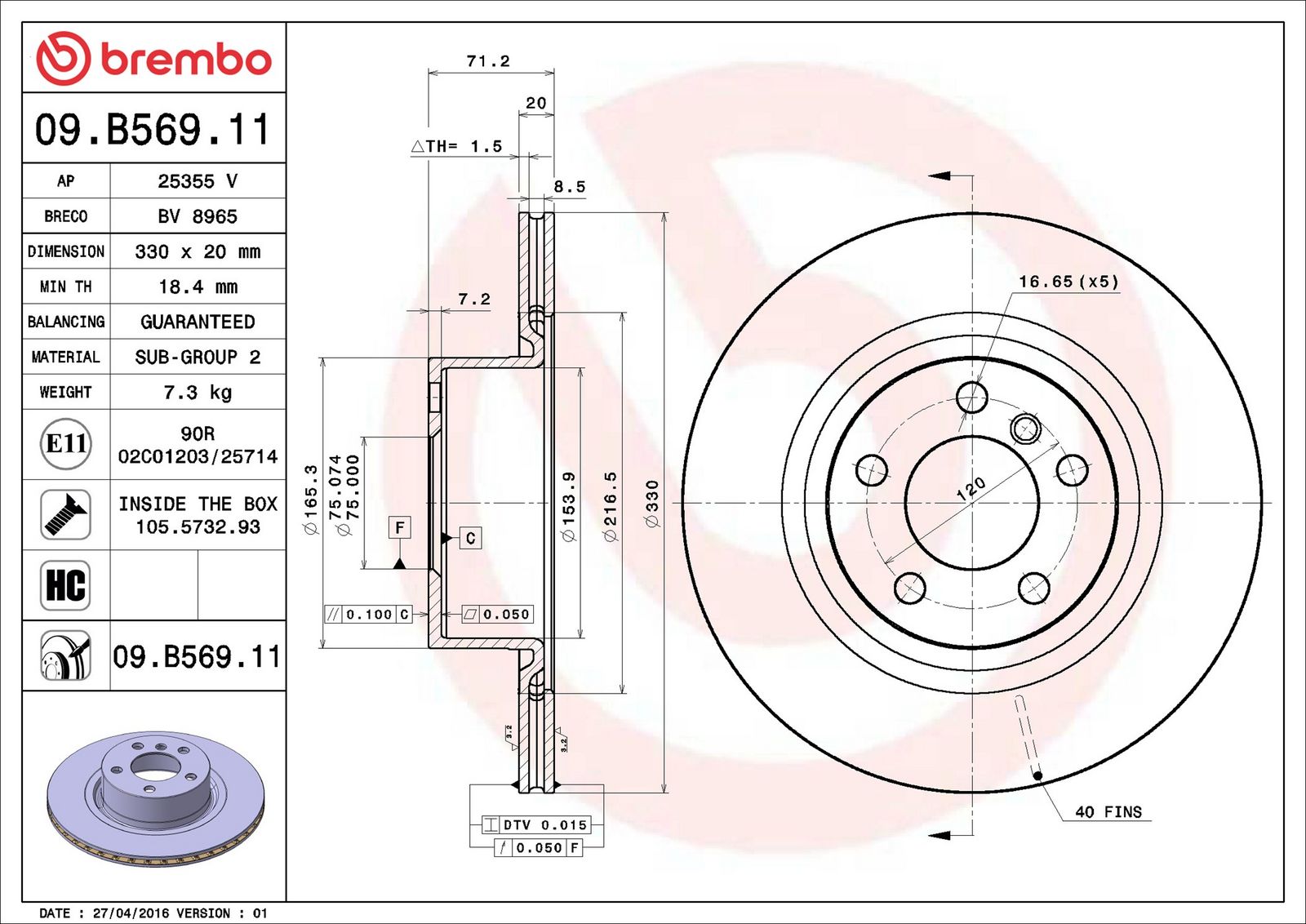 BREMBO 09.B569.11 - Bremsscheibe