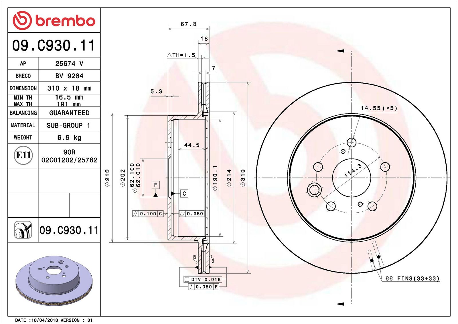 BREMBO 09.C930.11 - Bremsscheibe