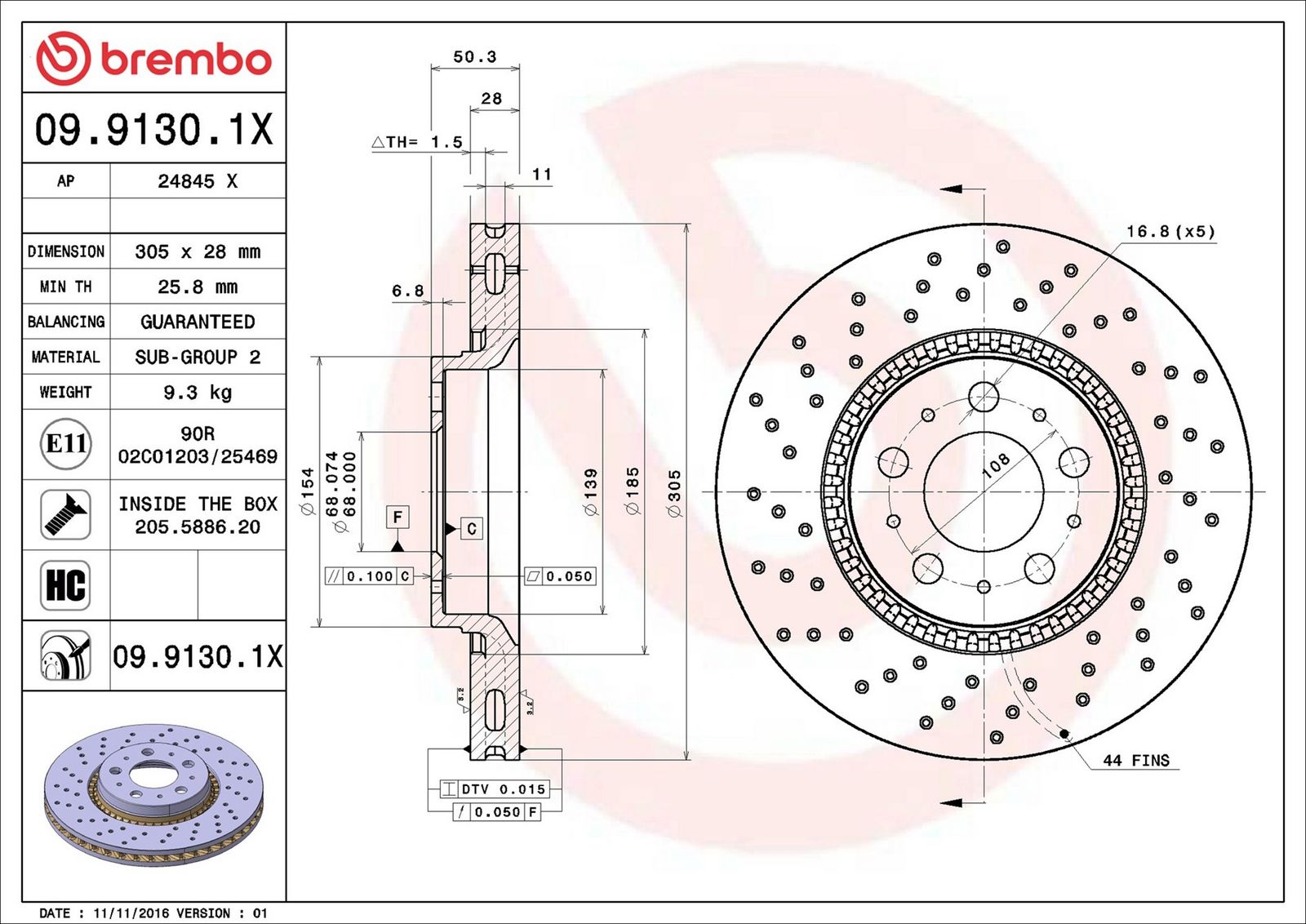 BREMBO 09.9130.1X - Bremsscheibe