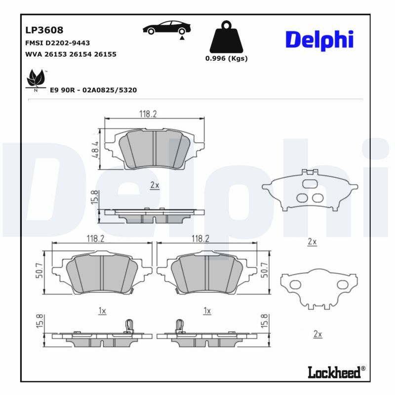 DELPHI LP3608 - Bremsbelagsatz, Scheibenbremse