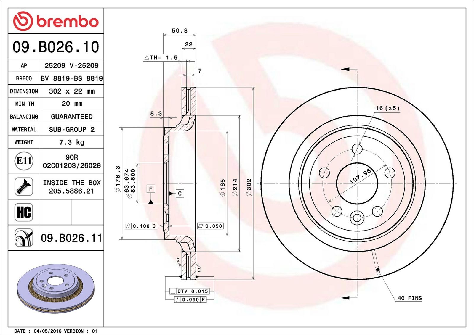 BREMBO 09.B026.11 - Bremsscheibe
