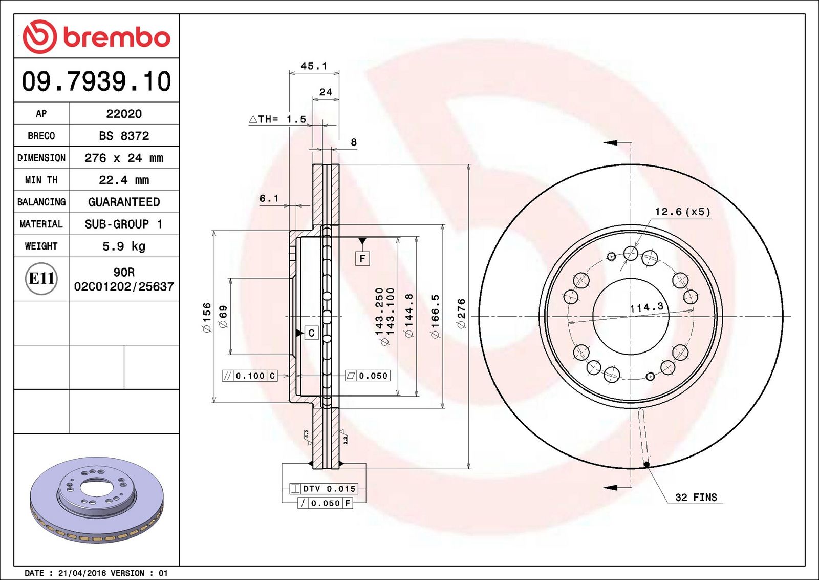 BREMBO 09.7939.10 - Bremsscheibe