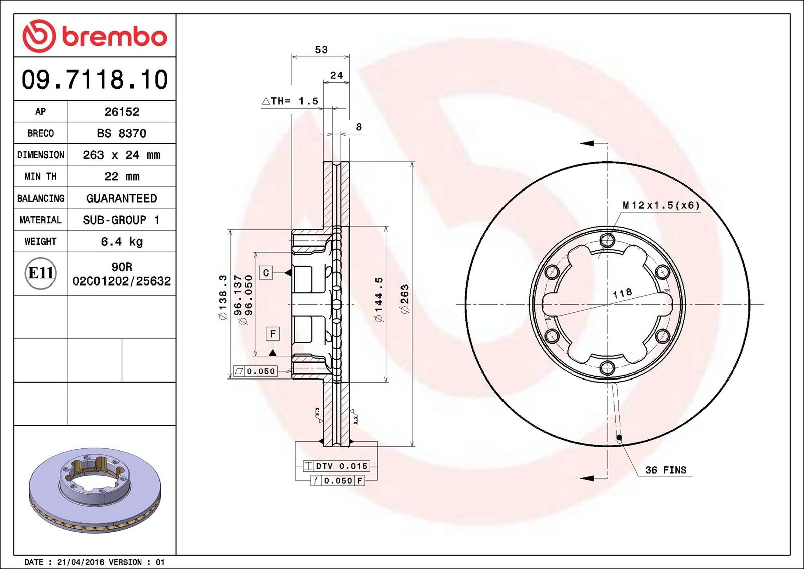 BREMBO 09.7118.10 - Bremsscheibe
