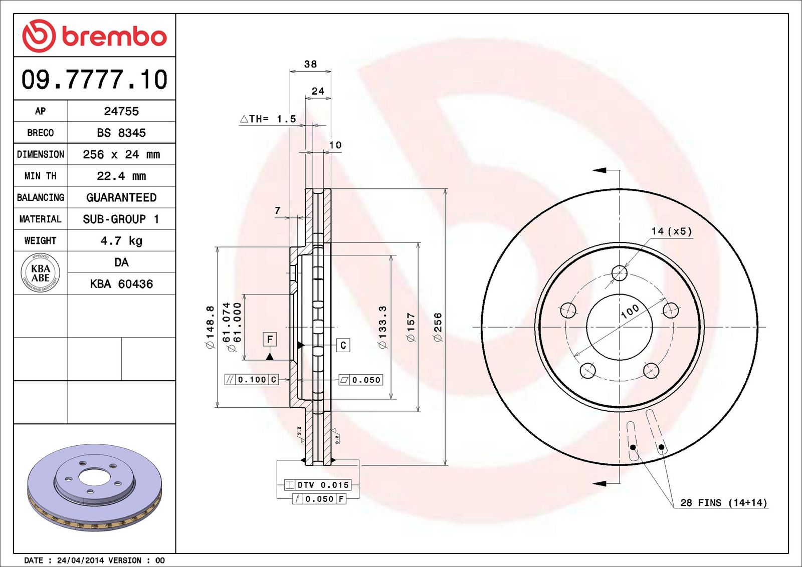BREMBO 09.7777.10 - Bremsscheibe