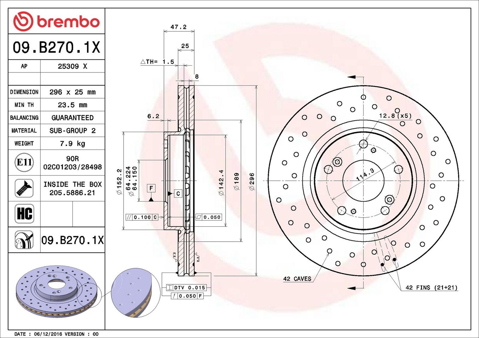 BREMBO 09.B270.1X - Bremsscheibe