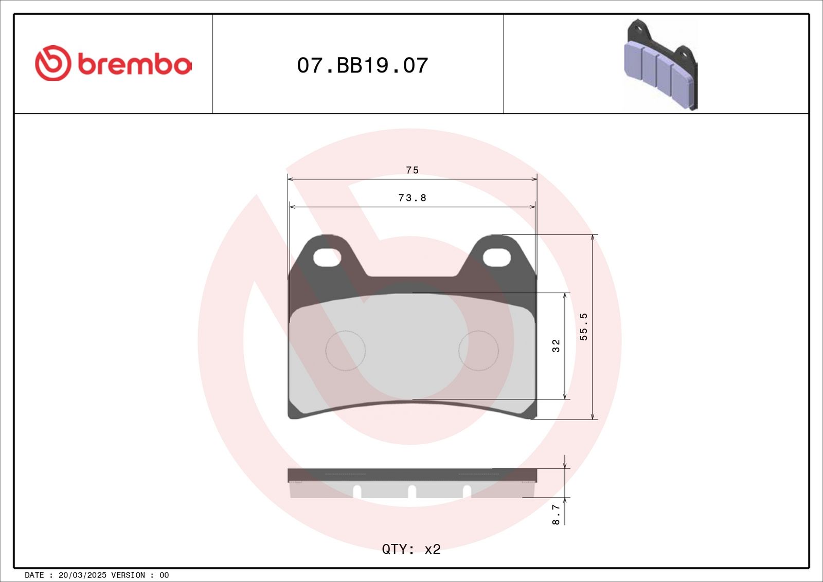 BREMBO 07BB1907 - Bremsbelagsatz, Scheibenbremse