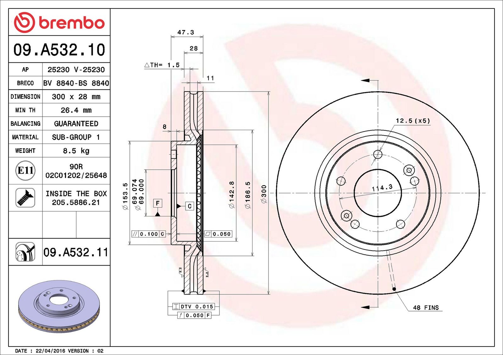 BREMBO 09.A532.11 - Bremsscheibe