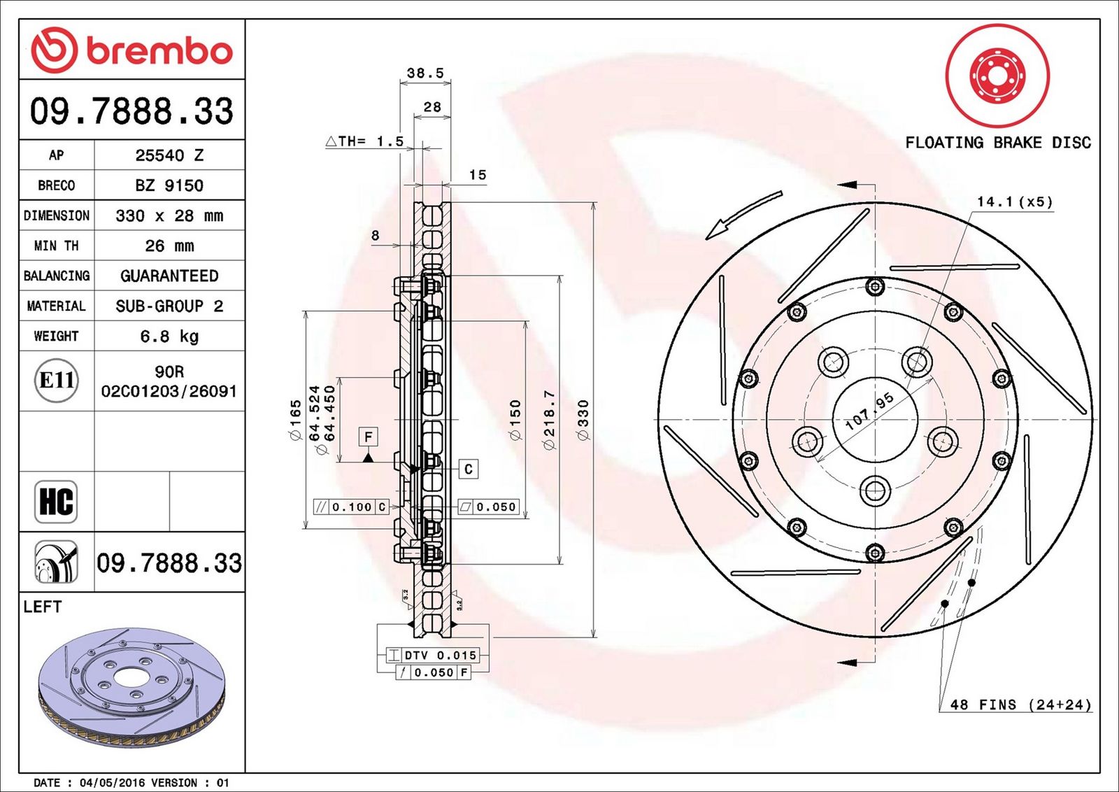 BREMBO 09.7888.33 - Bremsscheibe