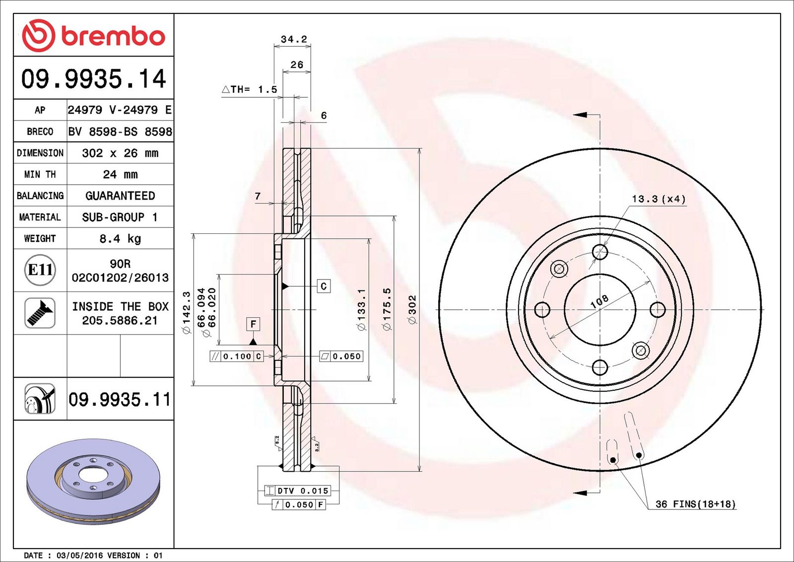 BREMBO 09.9935.11 - Bremsscheibe