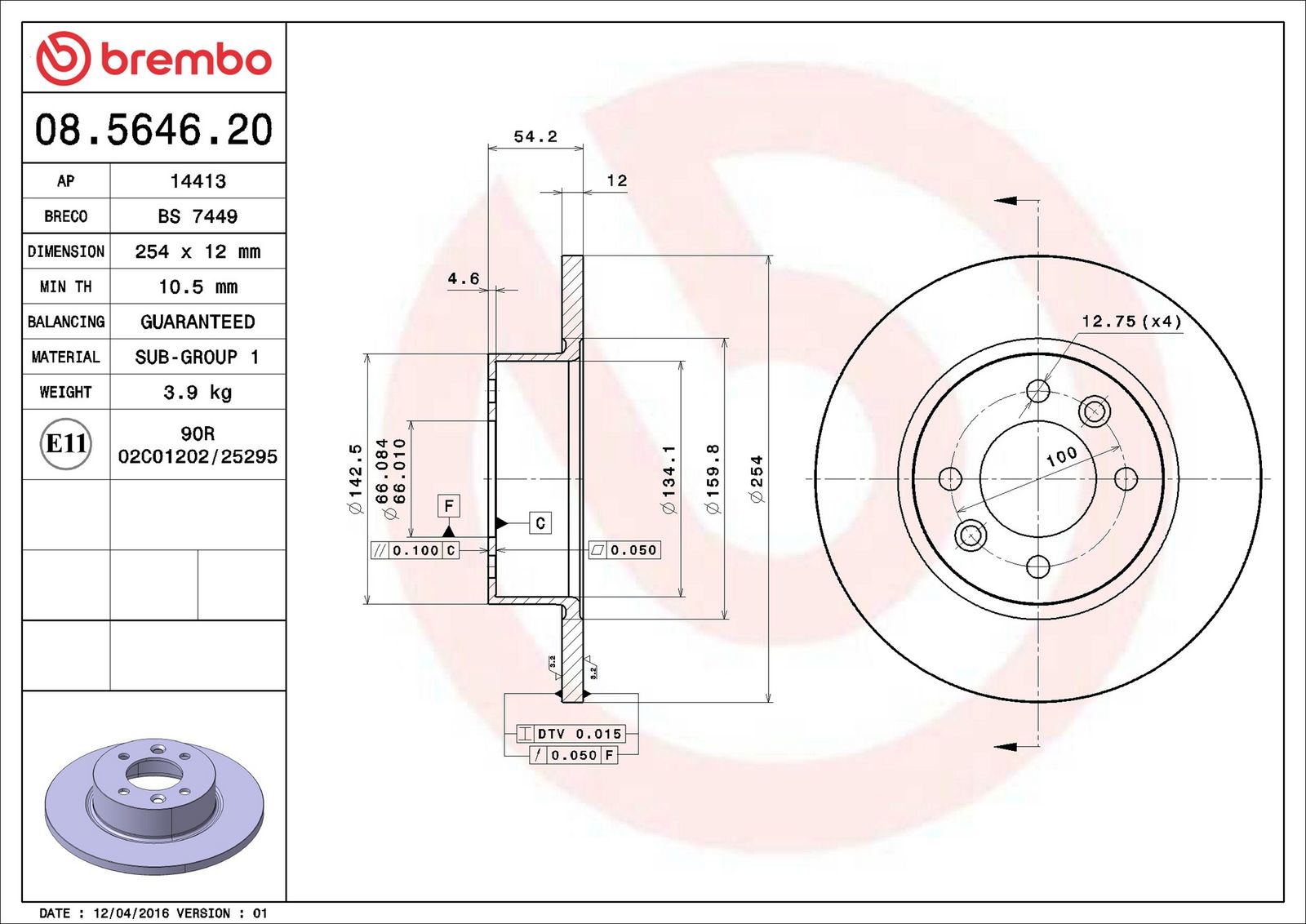 BREMBO 08.5646.20 - Bremsscheibe