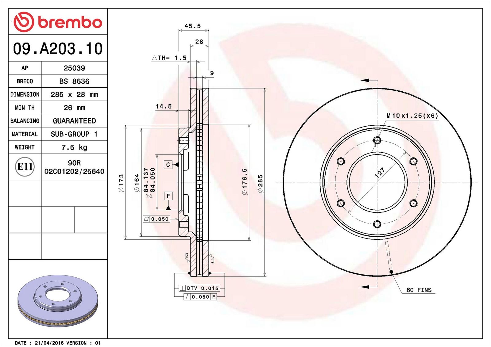 BREMBO 09.A203.10 - Bremsscheibe