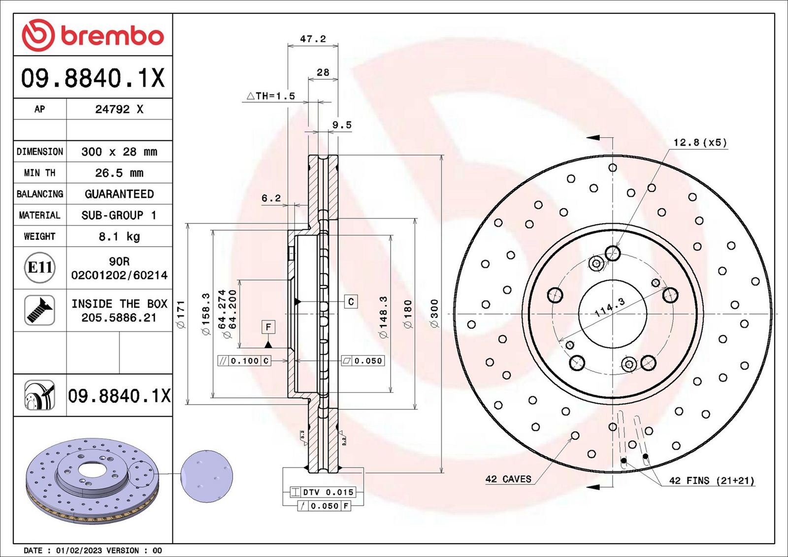 BREMBO 09.8840.1X - Bremsscheibe
