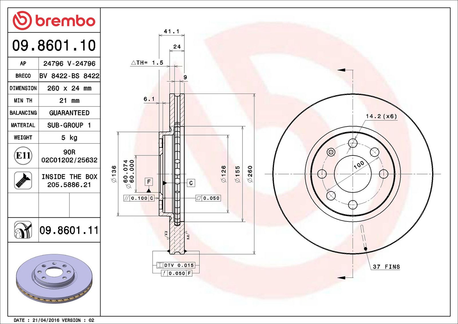 BREMBO 09.8601.11 - Bremsscheibe