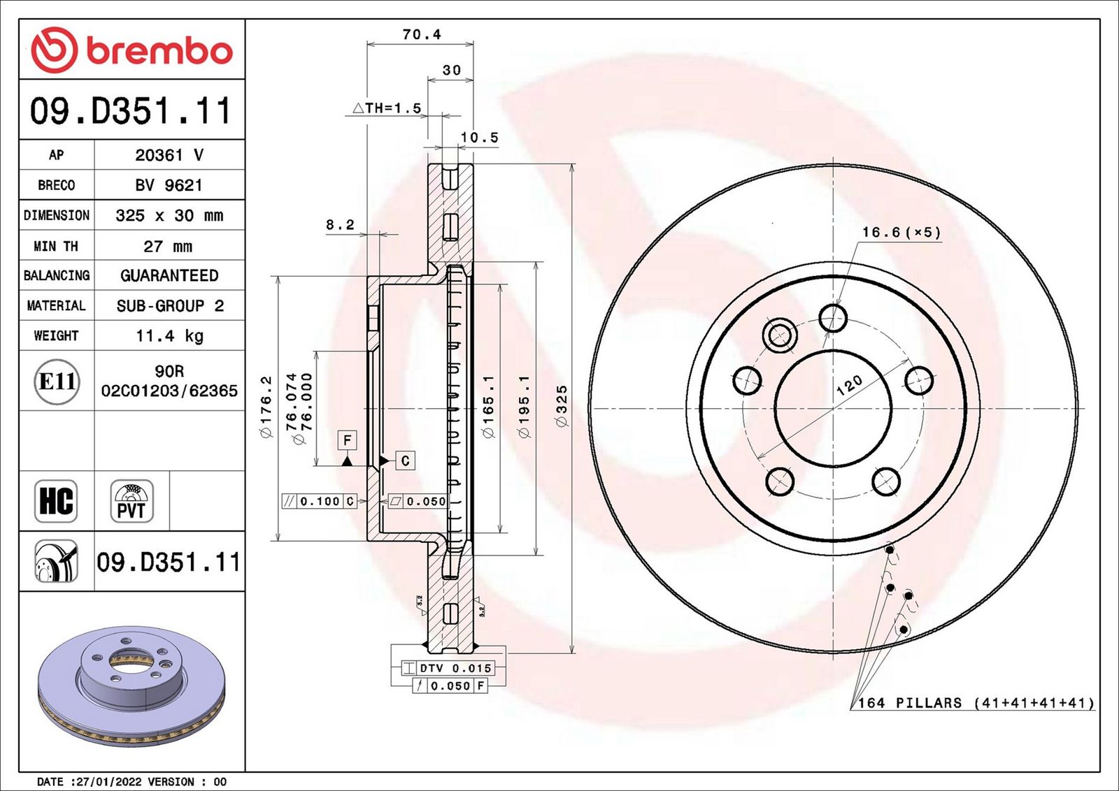 BREMBO 09.D351.11 - Bremsscheibe