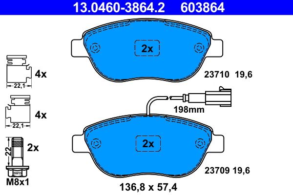 ATE 13.0460-3864.2 - Bremsbelagsatz, Scheibenbremse