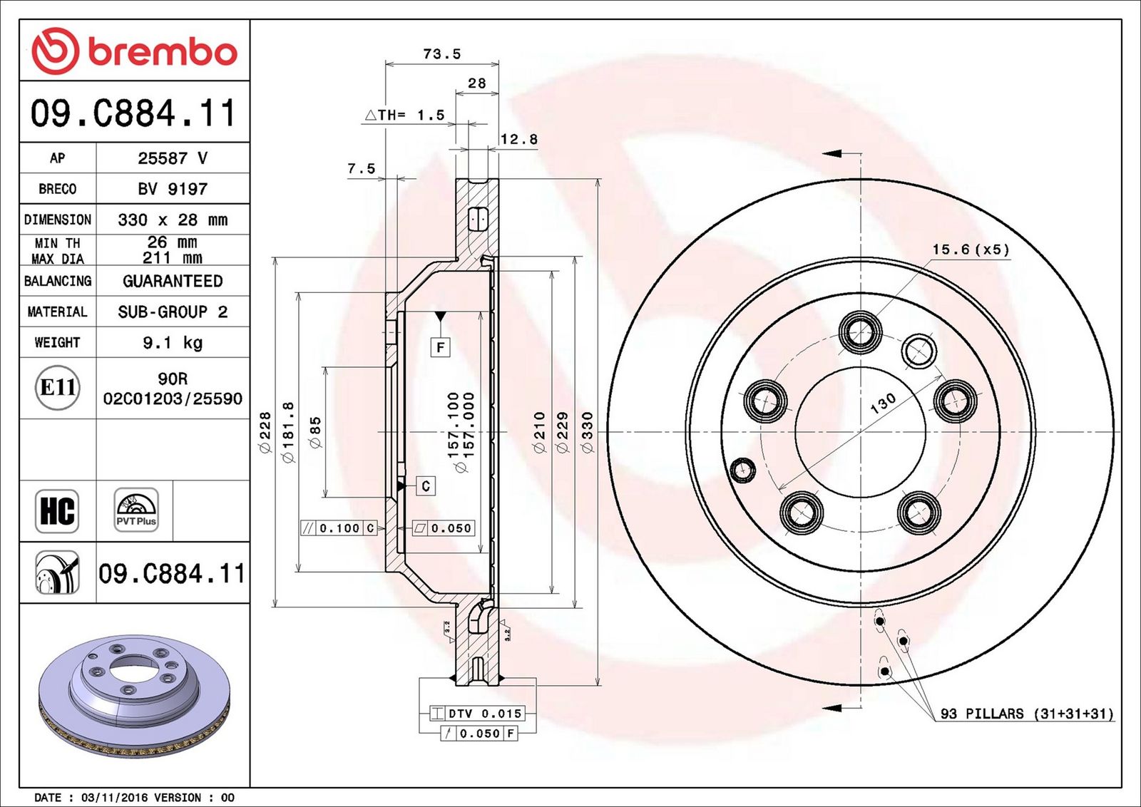 BREMBO 09.C884.11 - Bremsscheibe