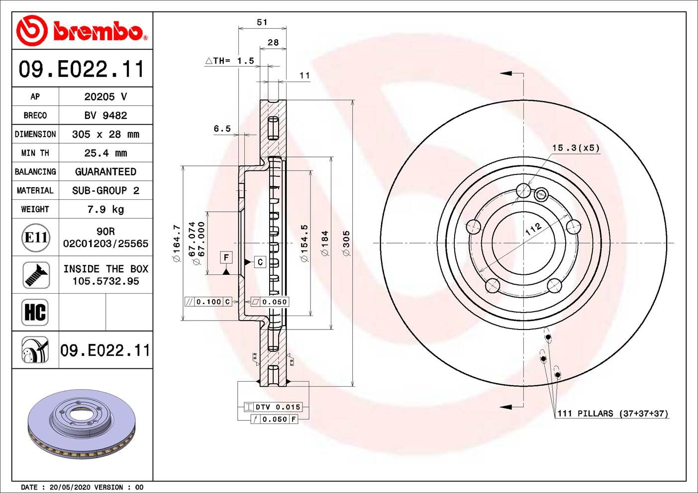BREMBO 09.E022.11 - Bremsscheibe