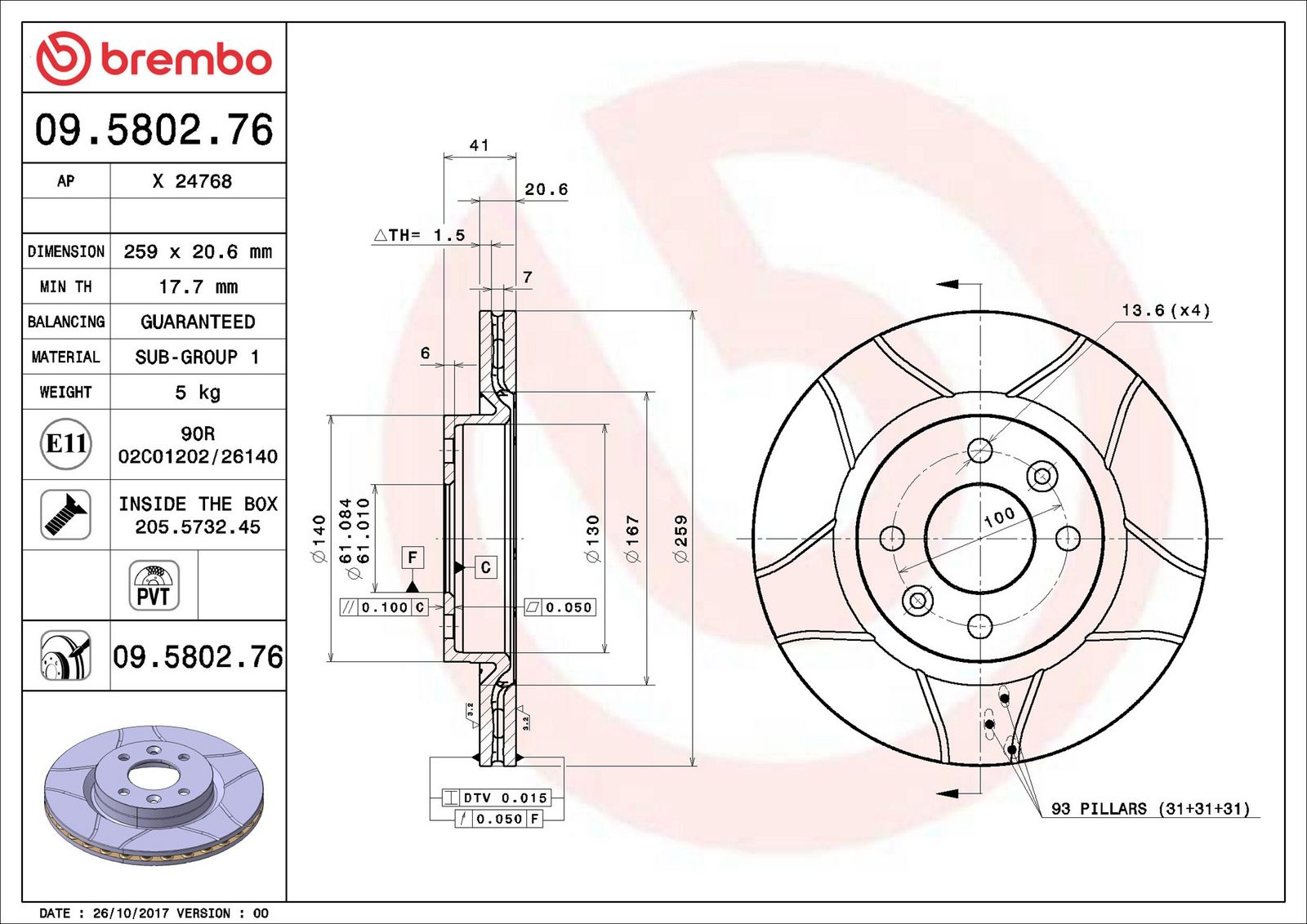 BREMBO 09.5802.76 - Bremsscheibe