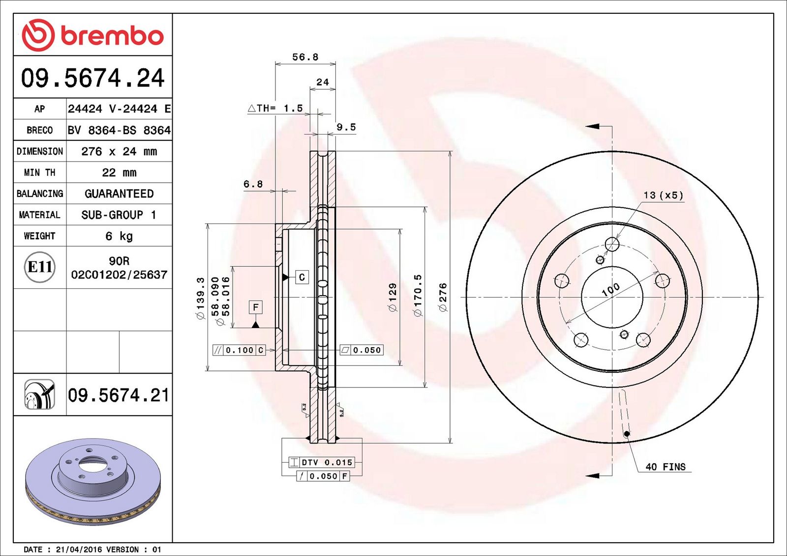 BREMBO 09.5674.21 - Bremsscheibe