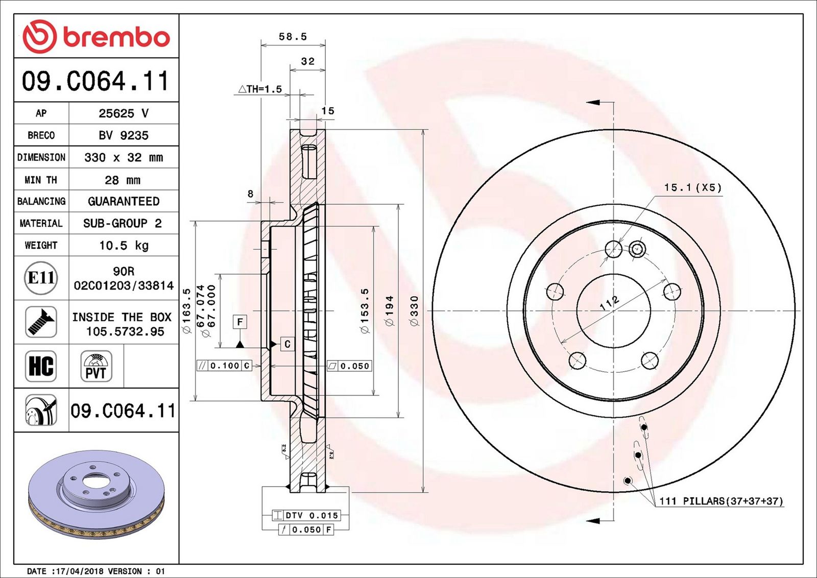BREMBO 09.C064.11 - Bremsscheibe