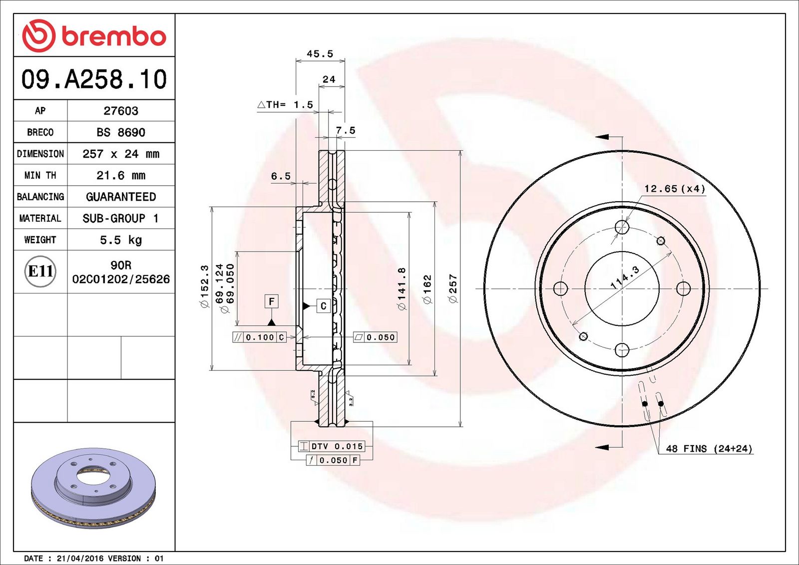 BREMBO 09.A258.10 - Bremsscheibe