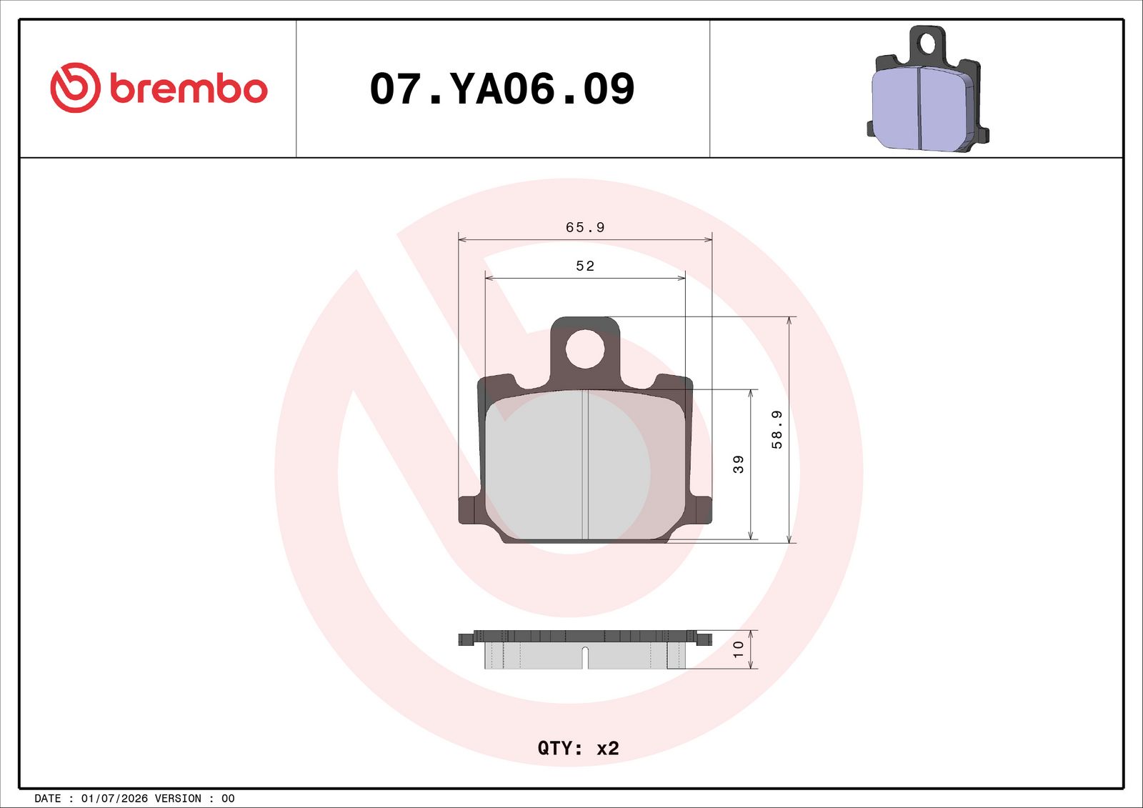 BREMBO 07YA0609 - Bremsbelagsatz, Scheibenbremse