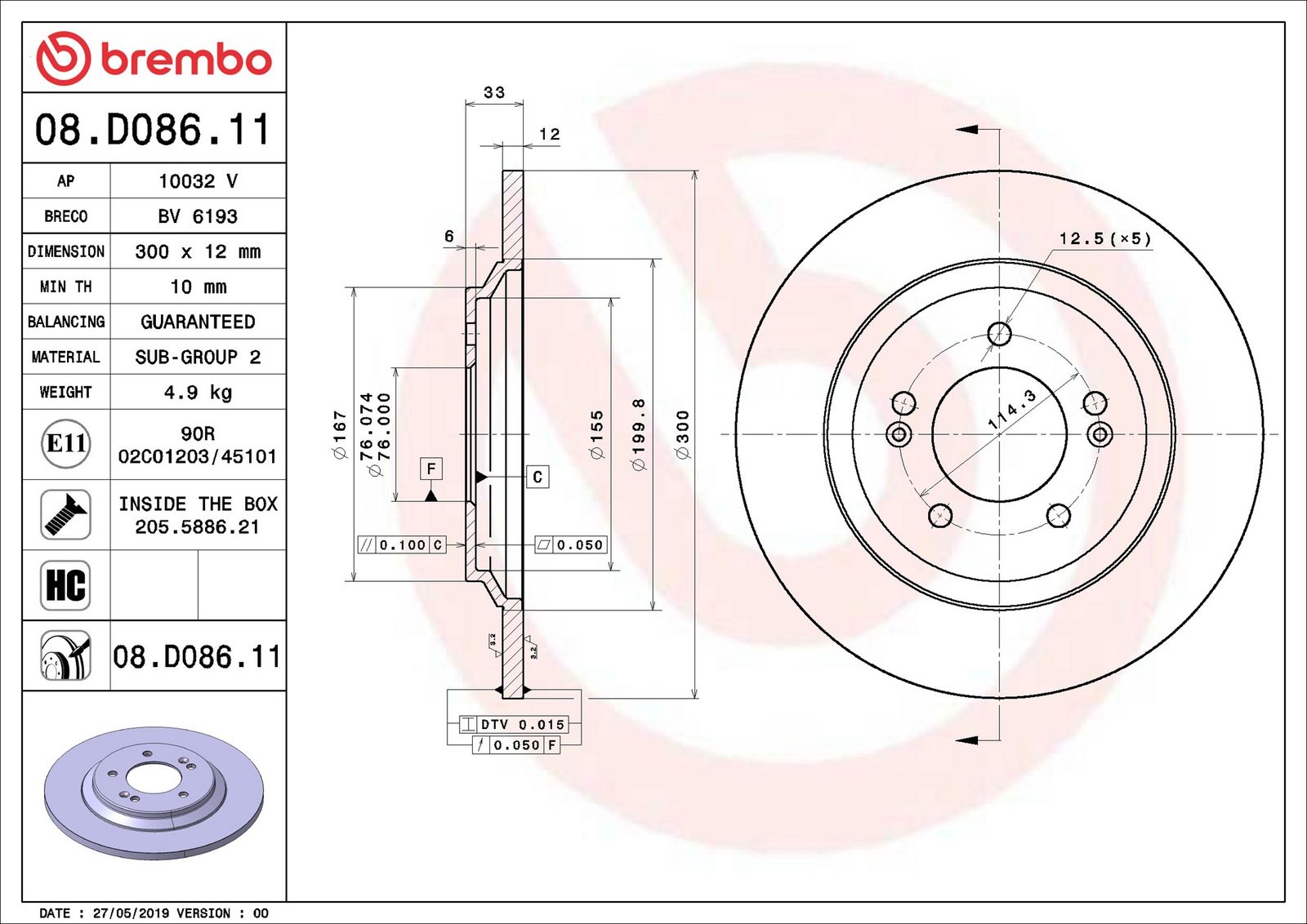 BREMBO 08.D086.11 - Bremsscheibe
