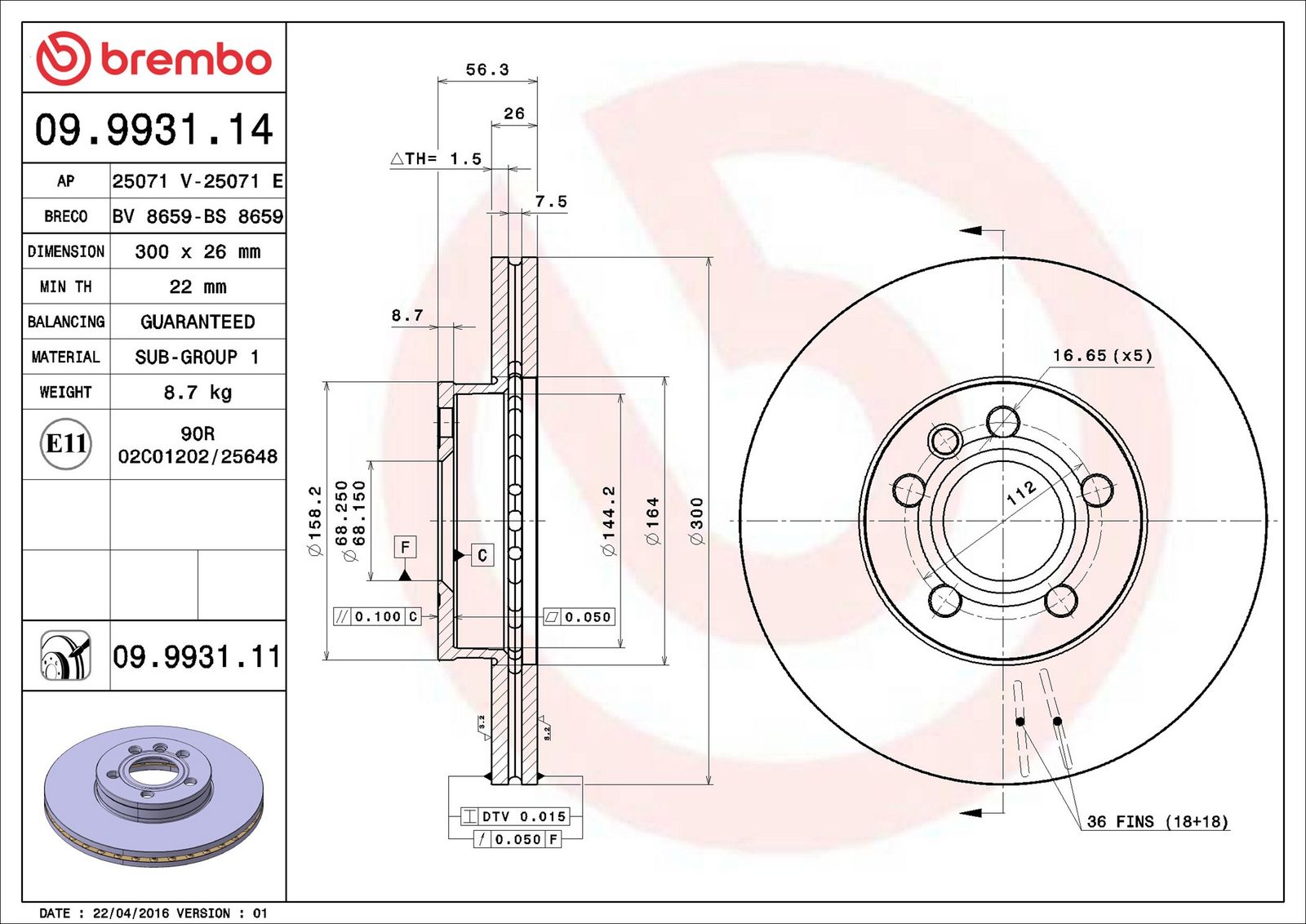 BREMBO 09.9931.11 - Bremsscheibe