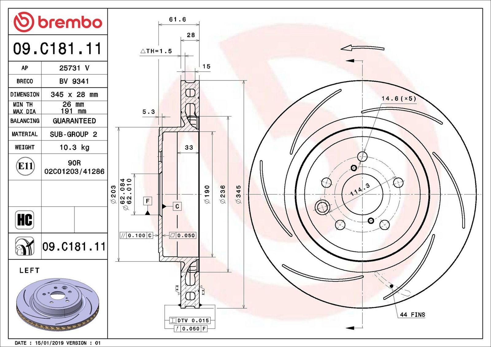 BREMBO 09.C181.11 - Bremsscheibe